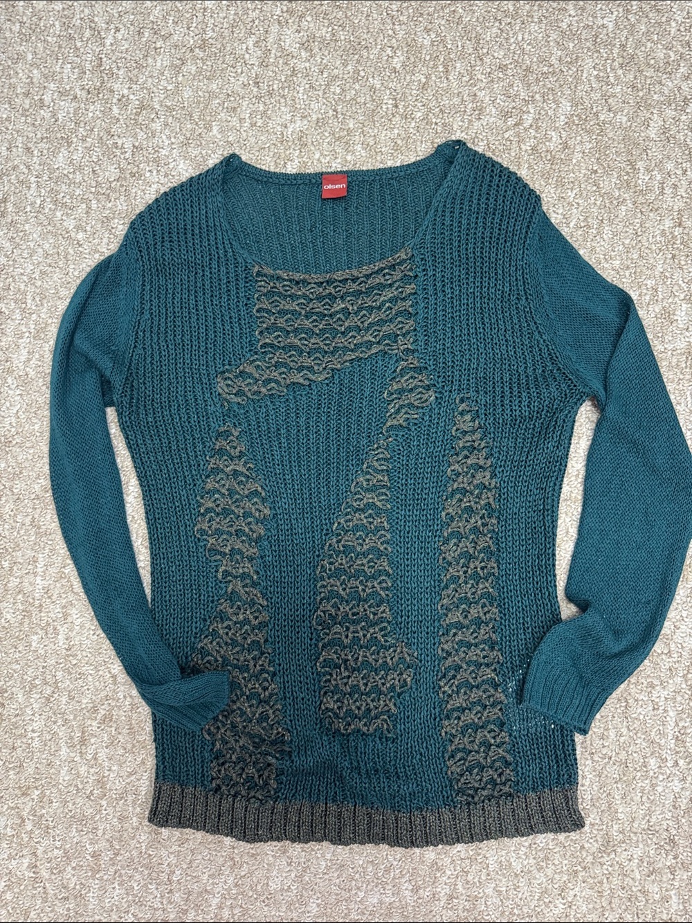 C&C California Teal Open-Stitch Scoop Neck Sweater